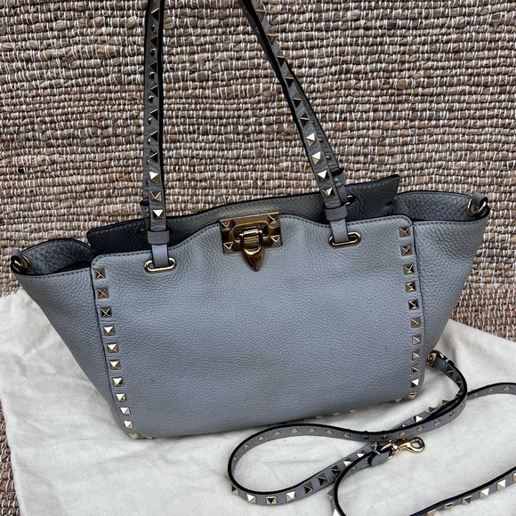 Valentino Rockstud Grainy Calfskin Bag - Gray - Picture 1 of 13